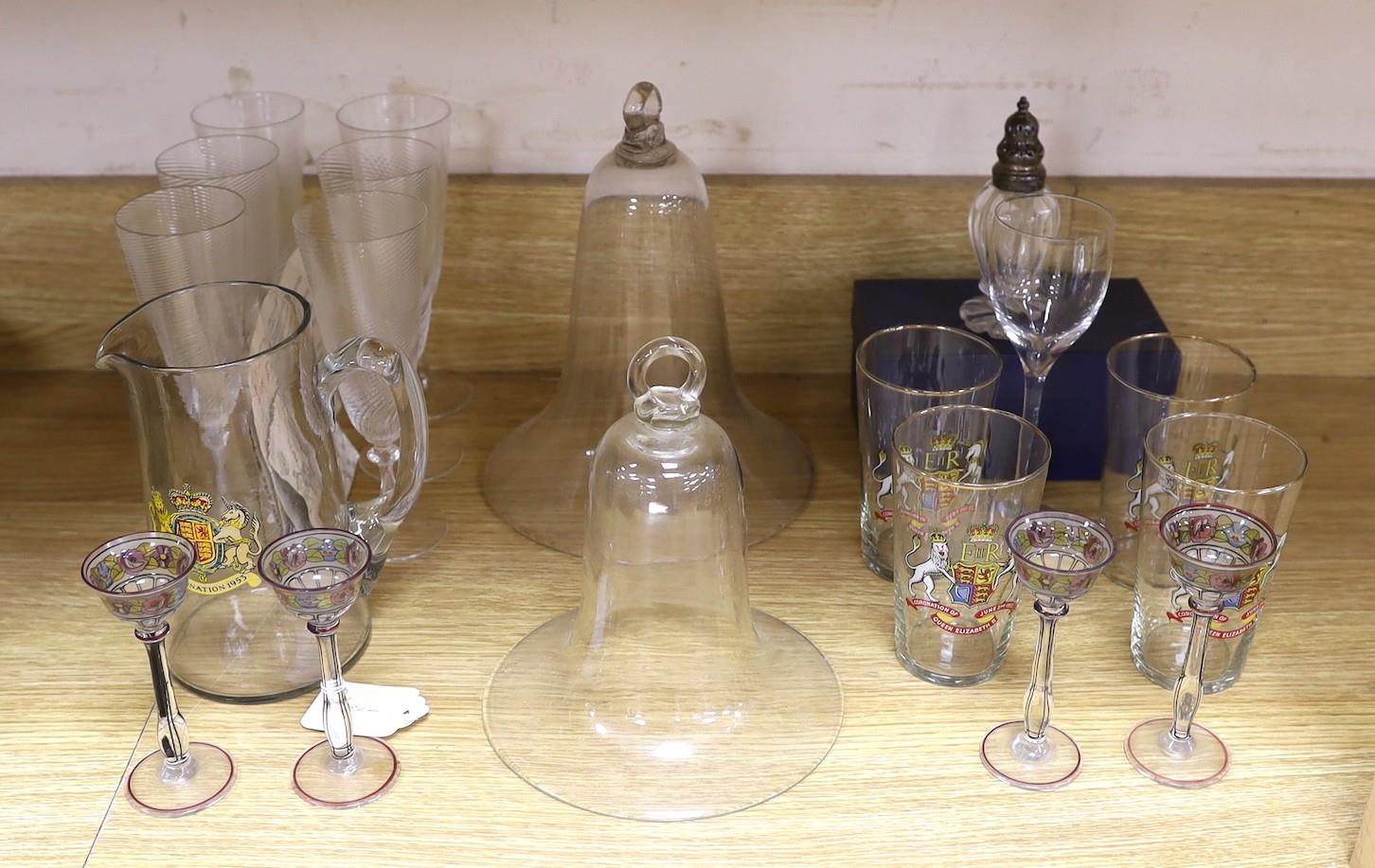 A selection of glassware, to include a set of six Murano wine glasses, four Meyr’s Neffe style