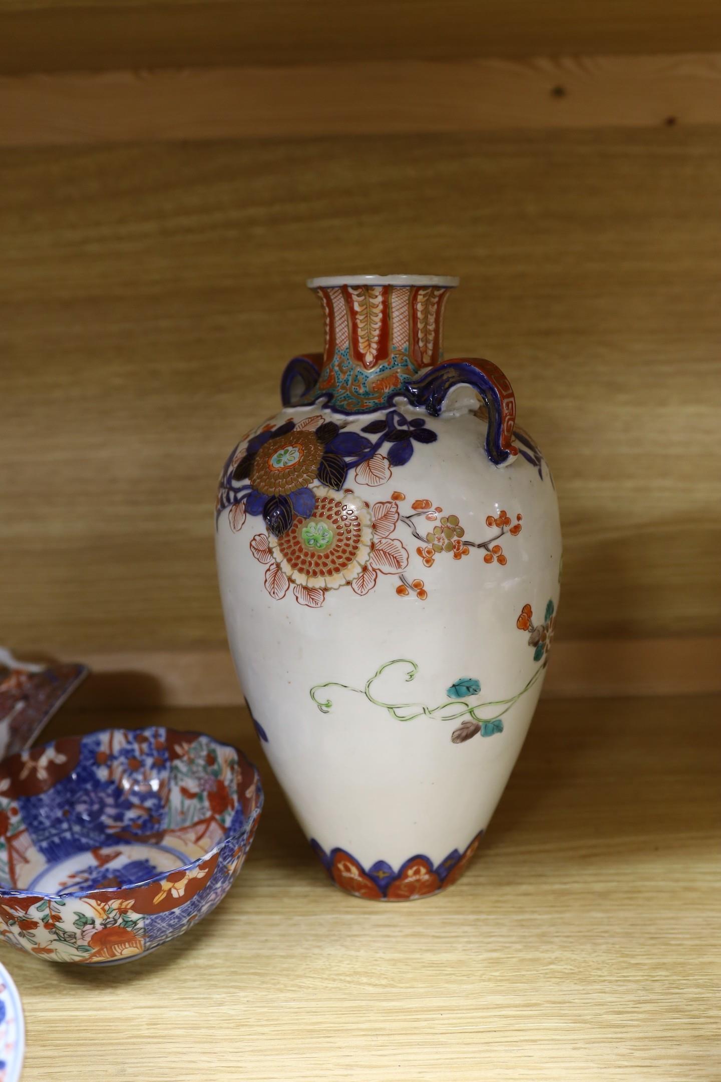 A Japanese Imari two handled vase, a Kangxi Imari bowl a/f and a collection of similar Japanese - Image 5 of 5