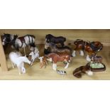 A collection of mixed Beswick, horses, to include cart horses a wall pocket, white glazed horse