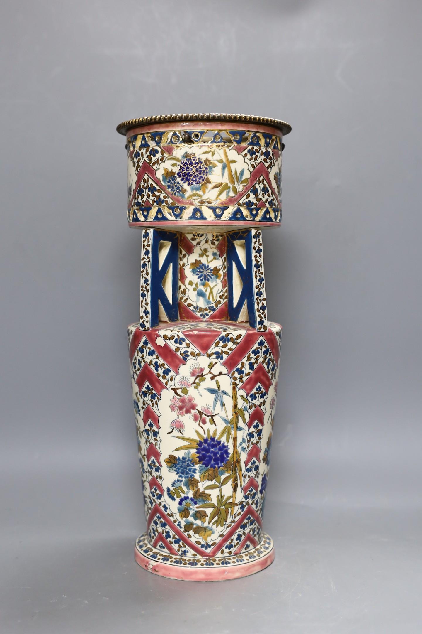 An unusual Fischer Budapest (Zsolnay Pecs) Persian inspired pottery vase 40cm - Image 2 of 4