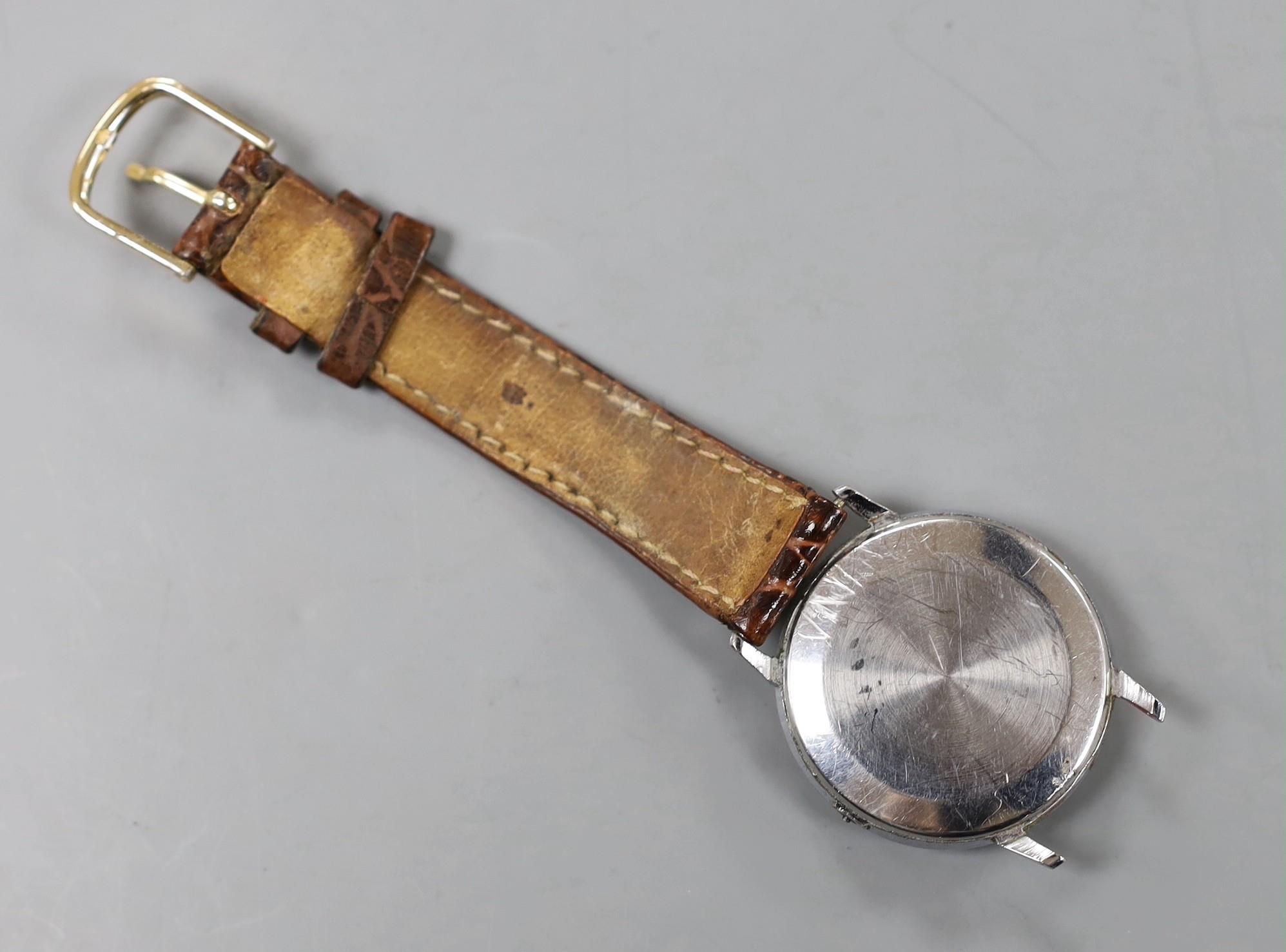 A gentleman's stainless steel Omega manual wind wrist watch, (numeral loose and part of strap - Image 3 of 3