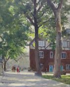 William Eric Thorp (1901-1993), oil on board, View from Tower Green, signed, with Wapping Group