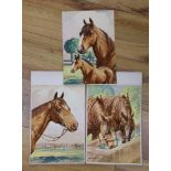 Ernest Whydale (1886-1952), three watercolours, Studies of horses, signed, 26 x 18cm, unframed