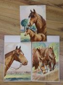 Ernest Whydale (1886-1952), three watercolours, Studies of horses, signed, 26 x 18cm, unframed