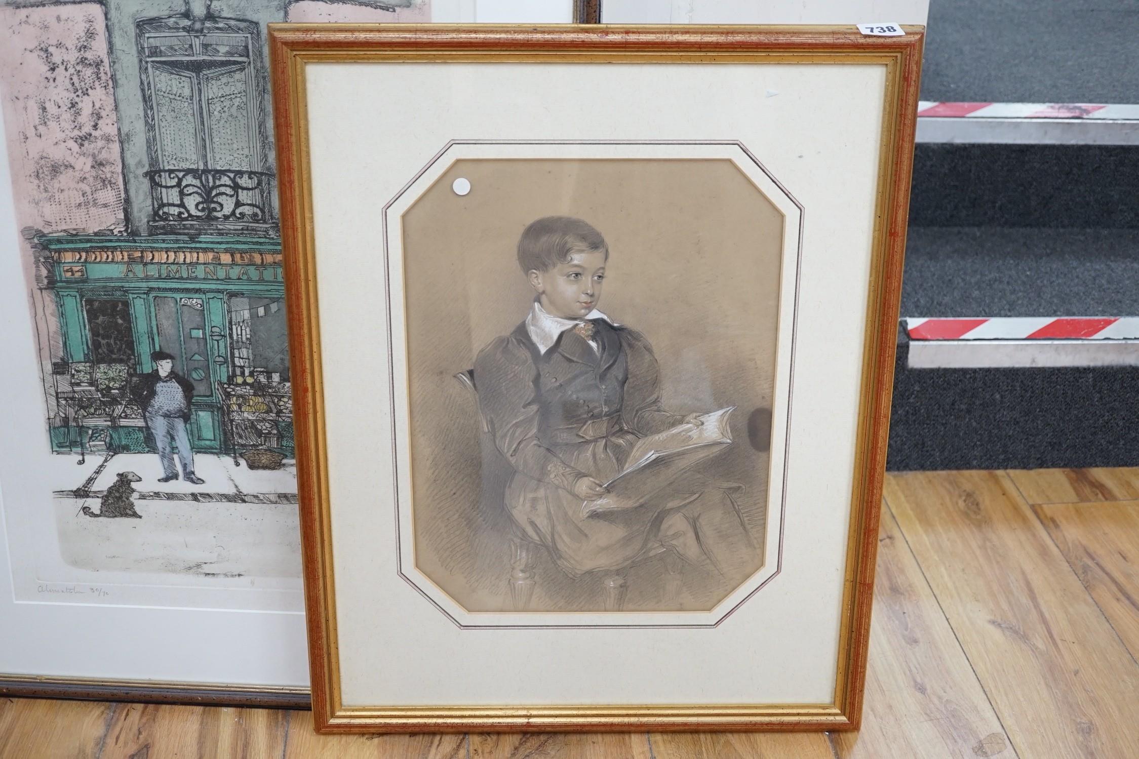 Victorian School, pencil and chalk, Portrait of a seated boy, 39 x 29cm - Image 2 of 2