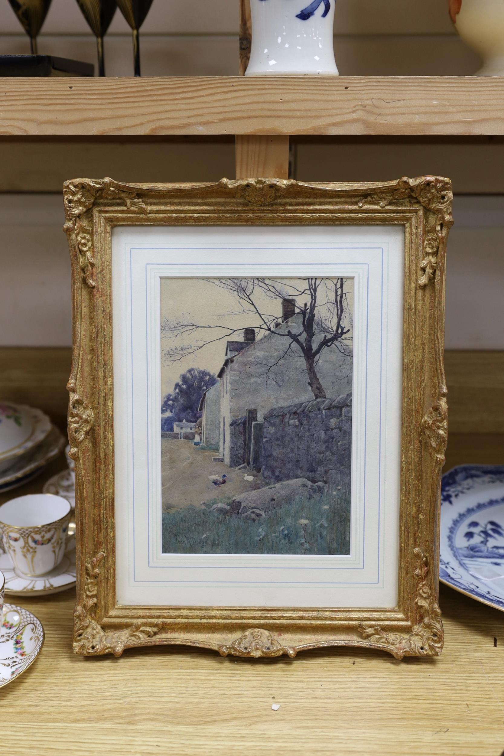 John McDougal (1851-1945), watercolour, Ducks beside cottages, signed and dated 1888, 24 x 16cm - Image 2 of 2