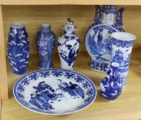 A collection of mixed 19th century Chinese blue and white porcelain to include a dish decorated with