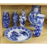 A collection of mixed 19th century Chinese blue and white porcelain to include a dish decorated with