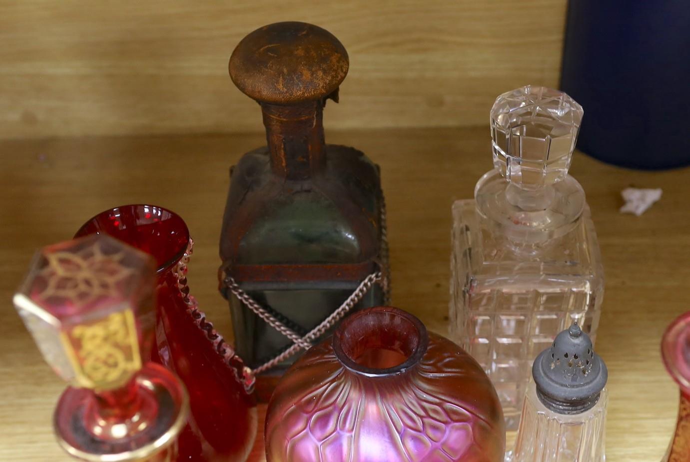 A pair of Bohemian gilded ruby glass decanters and stoppers, a Bohemian ‘millefiori paperweight’ - Image 5 of 5