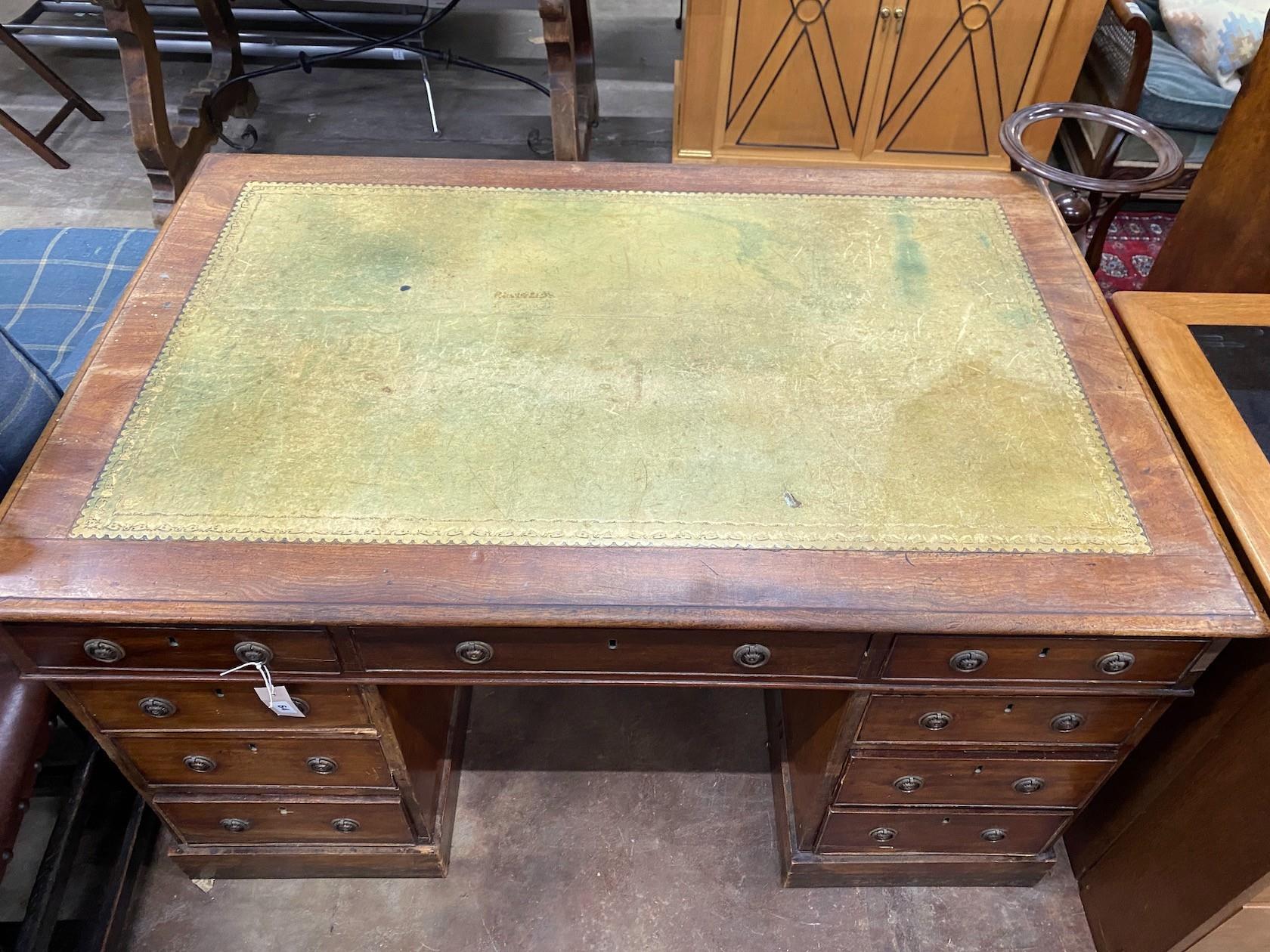 A small Victorian mahogany pedestal partner's desk, length 137cm, depth 90cm, height 76cm - Image 2 of 2