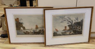 After Vernet, pair of reprinted engravings, 'Peche Heureuse' and 'Vue Proche du Genes', overall 33 x