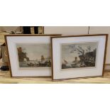 After Vernet, pair of reprinted engravings, 'Peche Heureuse' and 'Vue Proche du Genes', overall 33 x