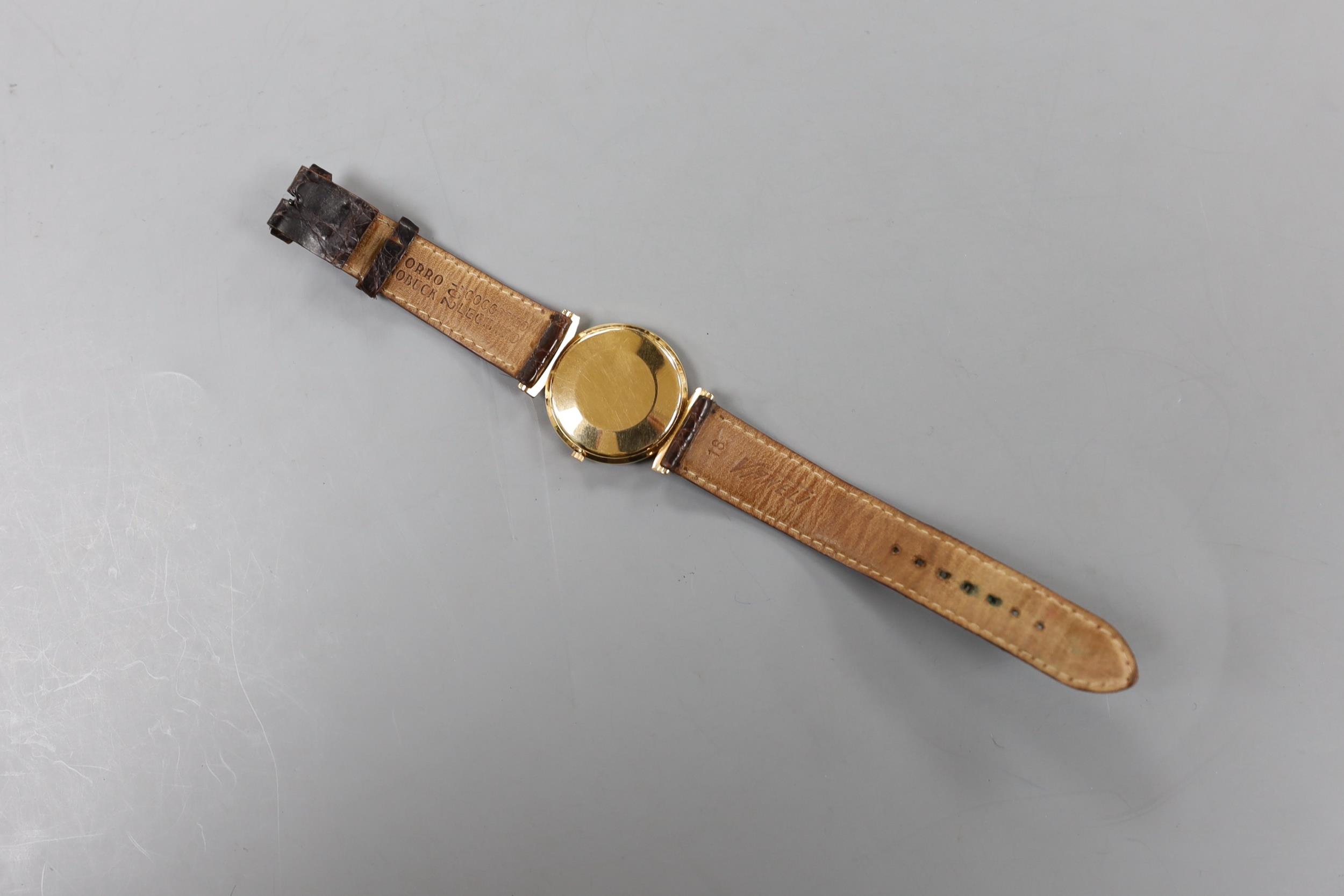 A gentleman's yellow metal Eterna-Matic wrist watch, with date aperture, on associated leather strap - Image 3 of 3