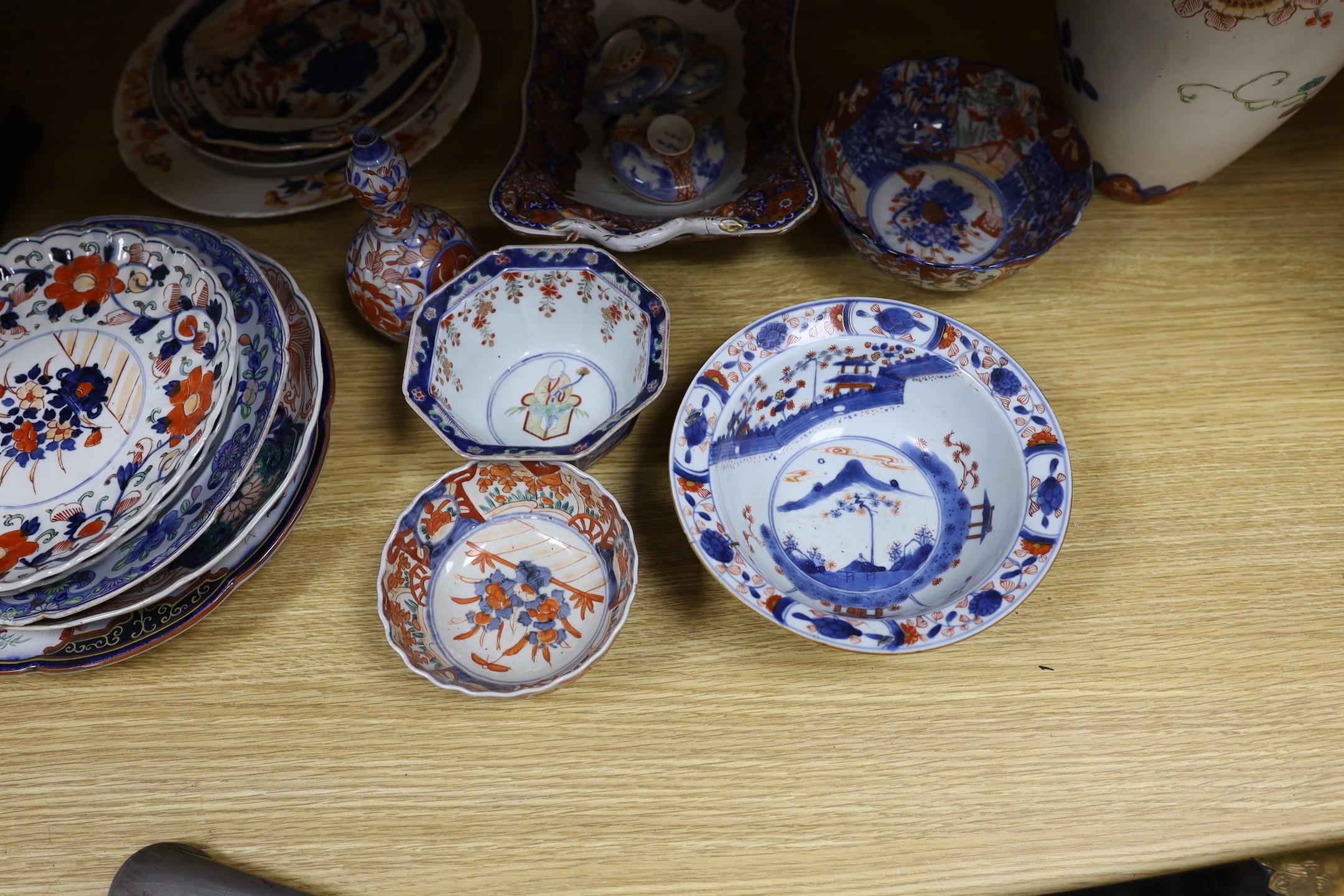 A Japanese Imari two handled vase, a Kangxi Imari bowl a/f and a collection of similar Japanese - Image 3 of 5