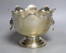 An Edwardian silver Monteith style rose bowl, with lions mask ring handles and 1910 presentation