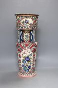 An unusual Fischer Budapest (Zsolnay Pecs) Persian inspired pottery vase 40cm