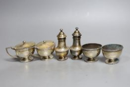 A 1930's silver six piece condiment set, Birmingham, 1936.