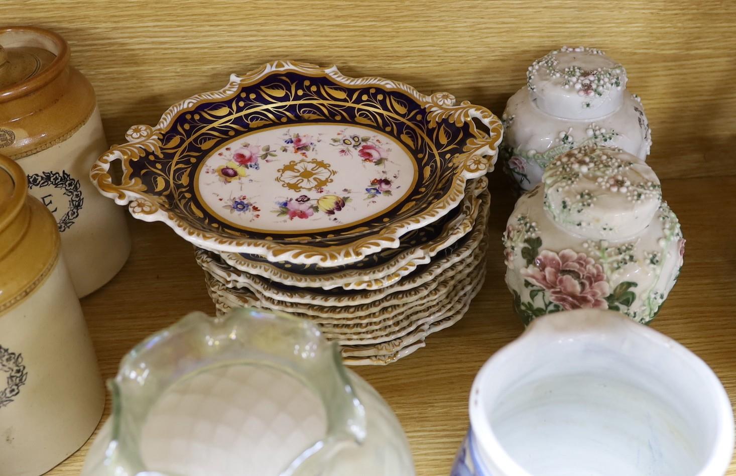 An English porcelain part desert set c.1825, a set of 9 James Pearson stoneware kitchenalia jars - Image 2 of 3