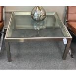 A contemporary square glass top coffee table, width 76cm, height 38cm