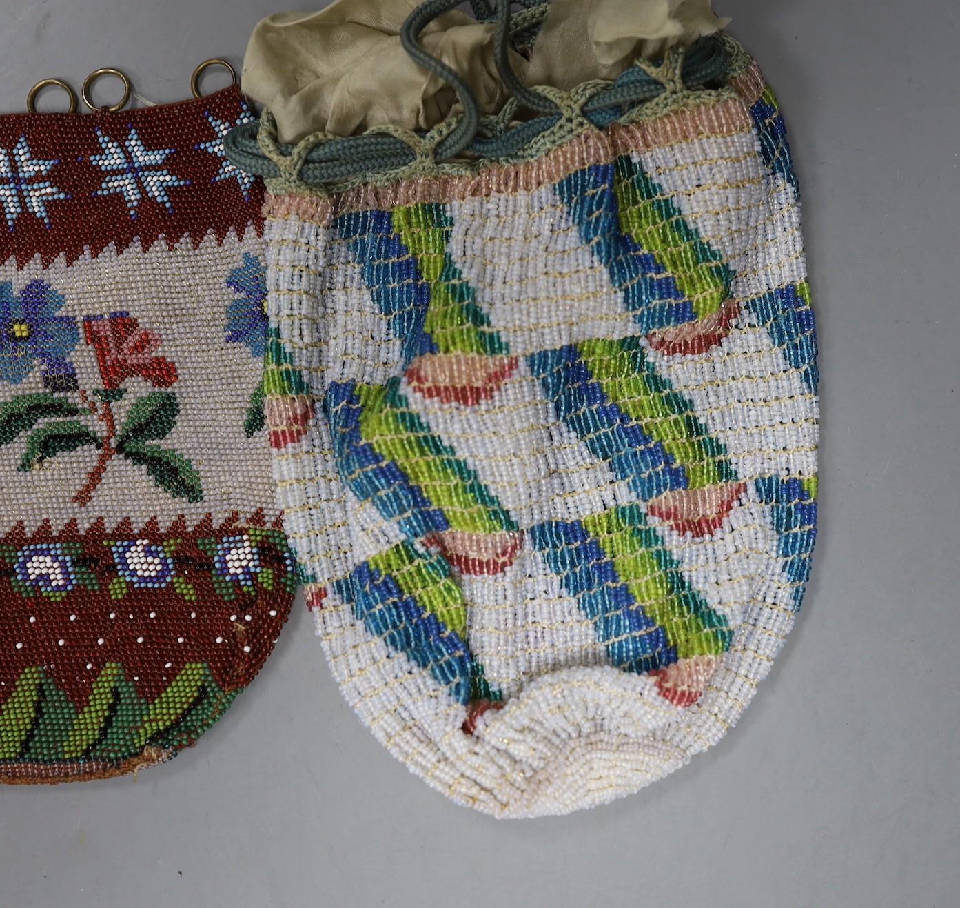 A 19th century bead worked bag with sailing ship design, a similar floral bead worked bag and a - Image 4 of 4