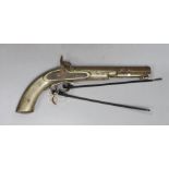 A 19th century Continental engraved brass and steel percussion pistol,32 cms long