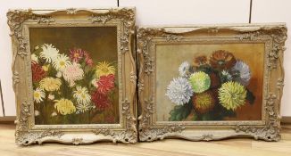 F.C. Stewart (19th C.), oil on canvas, Still life of chrysanthemums, signed and dated 1882, 31 x