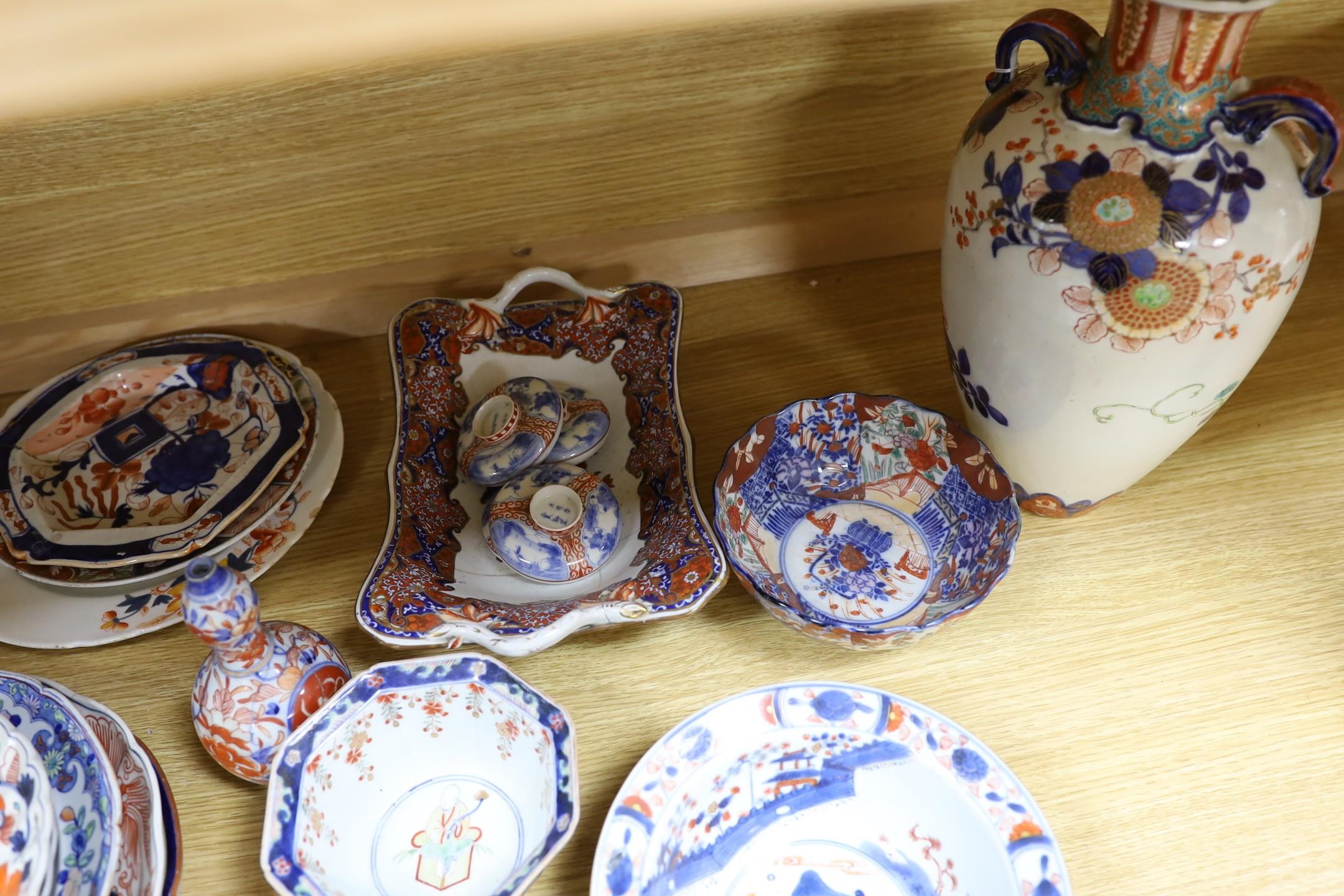 A Japanese Imari two handled vase, a Kangxi Imari bowl a/f and a collection of similar Japanese - Image 4 of 5