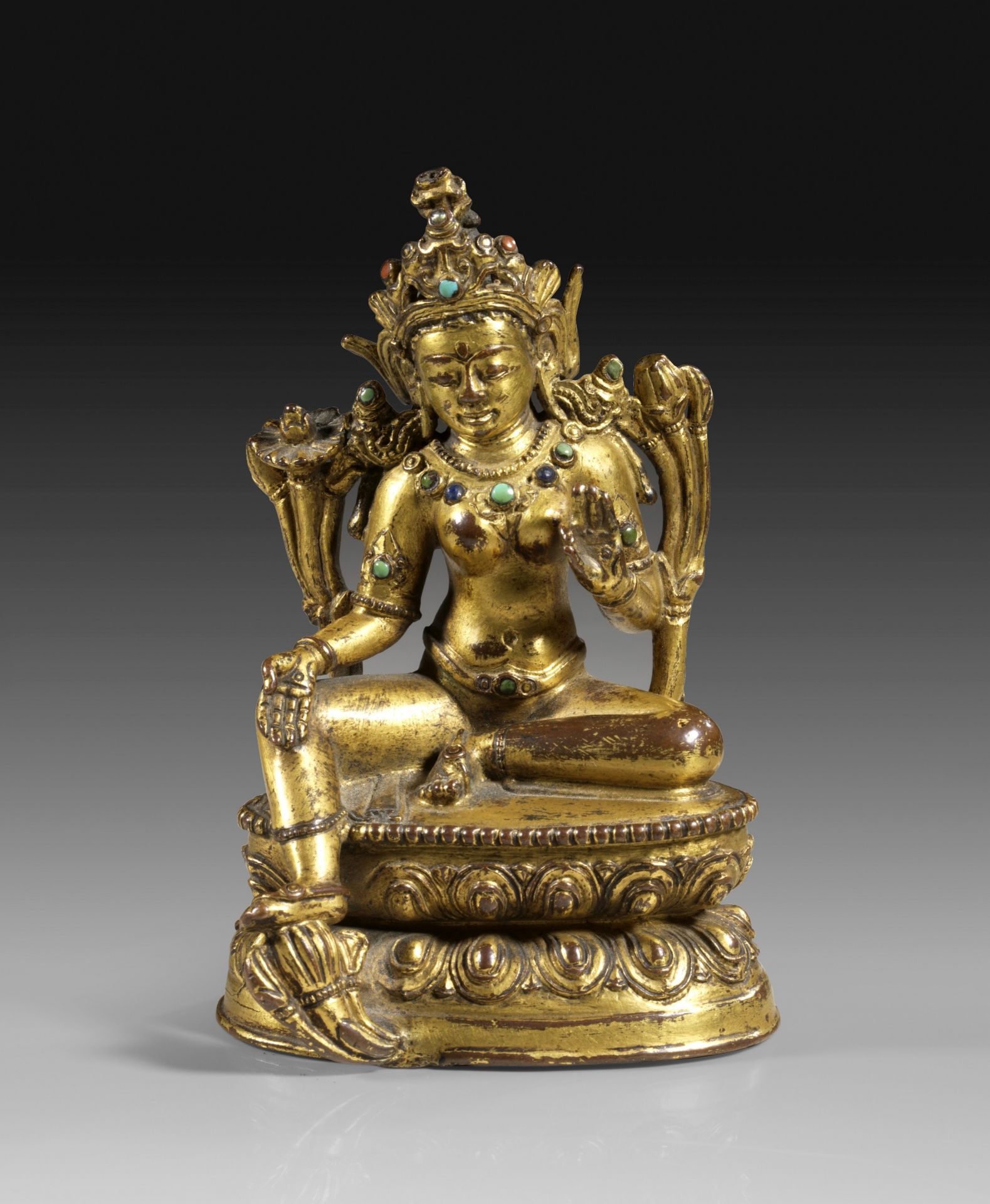 Bronze gilded figurine of Green Tara. 