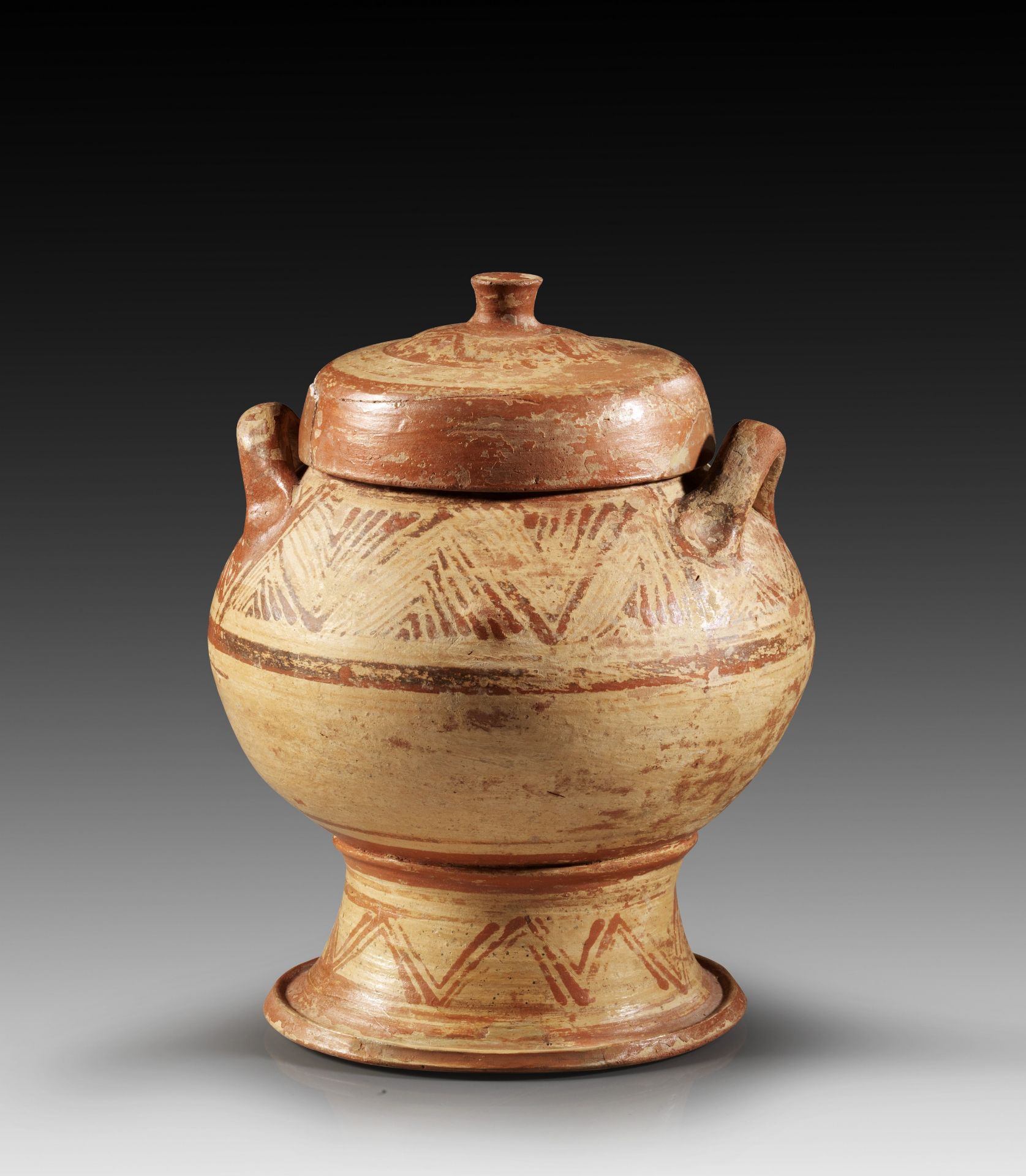 Mycenaean two-handled thymiaterion with sieve at the bottom and lid.  