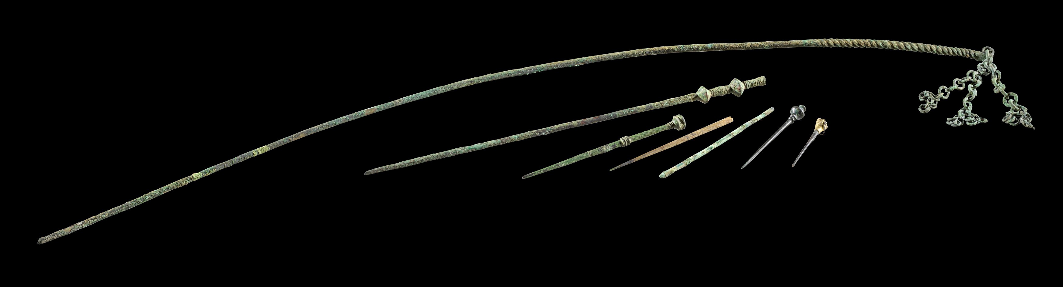 Collection of six Luristan bronze and bone needles.