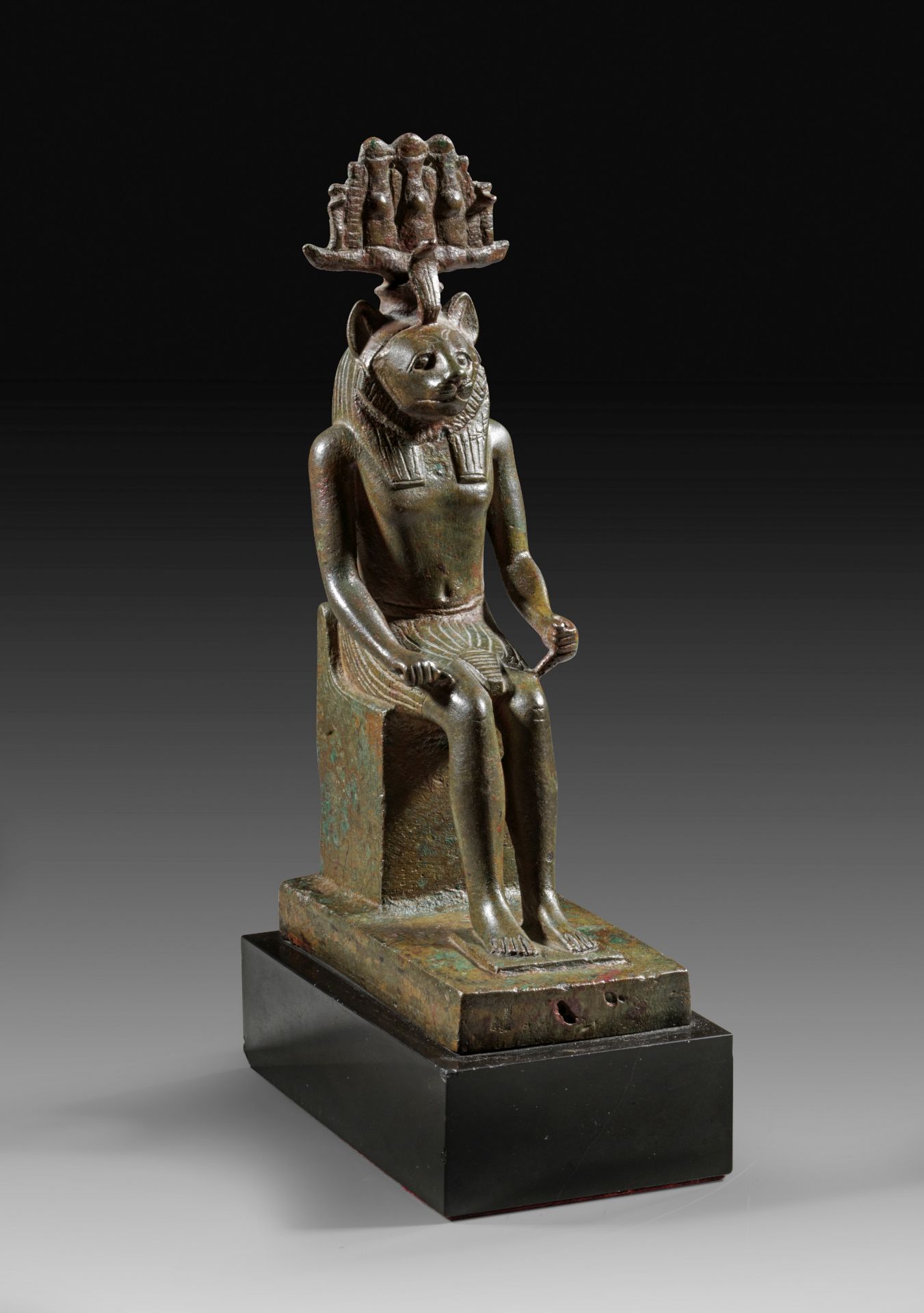 Large and impressive bronze figurine of the lion-headed Horus of Pe (Bouto).