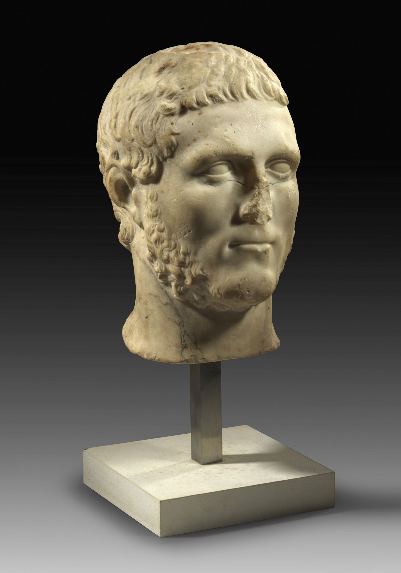 Marble portrait of young roman man with long sideburns.  - Image 2 of 4