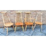 FOUR ERCOL BLONDE ELM AND BEECH 'GOLDMSITH' WINDSOR DINING CHAIRS including a carver Condition