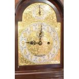 AN EDWARDIAN CROSSBANDED MAHOGANY CASED LONGCASE CLOCK the 8-day movement striking on a coiled gong,