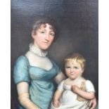 19TH CENTURY SCHOOL Portrait of a mother and child Oil on canvas 61cm x 73cm Condition Report :