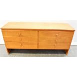 A MEREDEW LIGHT OAK CHEST OF SIX DRAWERS 142cm wide, 41cm deep 65cm high Condition Report : good