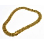 AN UNMARKED GOLD FANCY MESH COLLAR NECKLACE 43cm long, 1.5 cm width, weight 55.5 grams Tests