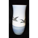 A LARGE ROYAL COPENHAGEN VASE OF WAISTED CYLINDRICAL FORM decorated with pair of flying ducks,