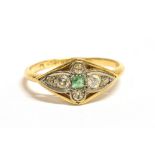 AN 18CT GOLD, PLATINUM, DIAMOND AND EMERALD PASTE SET RING The shank marked 18ct HS, ring size Q,
