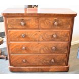 MAHOGANY CHEST OF TWO SHORT OVER THREE LONG GRADUATING DRAWERS and raised on a plinth base, 116cm