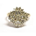 AN 18CT GOLD DIAMOND CLUSTER RING the lozenge shaped cluster set with four round cut diamonds each