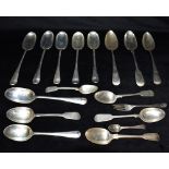 A COLLECTION OF PREDOMINANTLY VICTORIAN SILVER FLATWARE weight 970grams, 31 troy ozs approx.