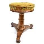 ROSEWOOD ADJUSTABLE PIANO STOOL the tapestry seat top of circular form raised on circular column
