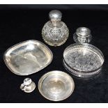 A COLLECTION OF SILVER AND WHITE METAL AND EPNS ITEMS comprising a silver pin dish, hallmarked for