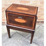 AN EDWARDIAN CELLARETTE of rectangular form, having inlaid surround to the top and front and