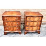 PAIR OF SERPENTINE BEDSIDE THREE DRAWER CABINETS H 67cm x W 53cm x D 40cm Condition Report : good