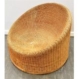 A LARGE WICKER AND BAMBOO TUB ARMCHAIR 87cm diameter 69cm high Condition Report : good size and