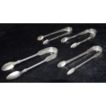 FOUR PAIRS OF SILVER SUGAR NIPS TO INCLUDE A VICTORIAN PAIR Weight 190 grams, 6 troy oz approx.