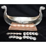 A NORWEGIAN SILVER PLATED LONG BOAT the boat marked HASSE Norway and measuring 34 cm long and