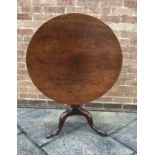 GEORGE III MAHOGANY TILT TOP TABLE raised on circular support with a tripod base, H 71cm